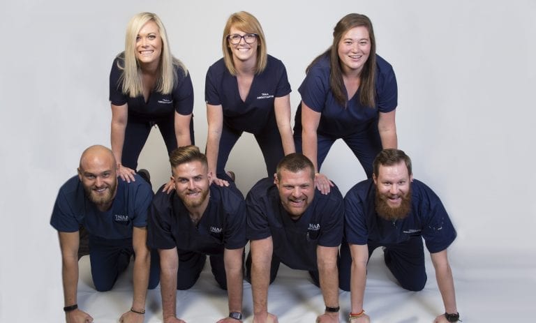 The healthcare travelers putting together this pyramid have all gained from the temporary travel nurse housing tips and resources provided by TNAA and TotalMed.