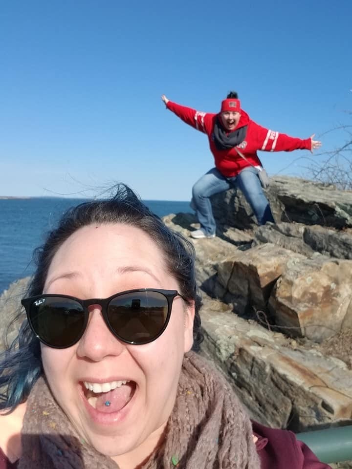 Kylea and Jenn climb a mountain