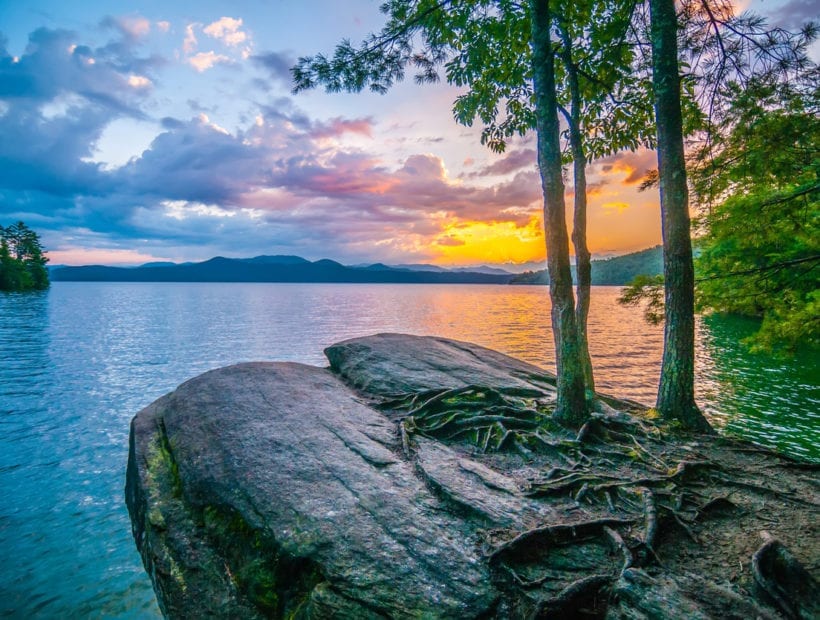 Jocassee Gorge with lake and mountains