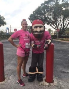 Kristen Henderson wearing pink for Breast Cancer Awareness event