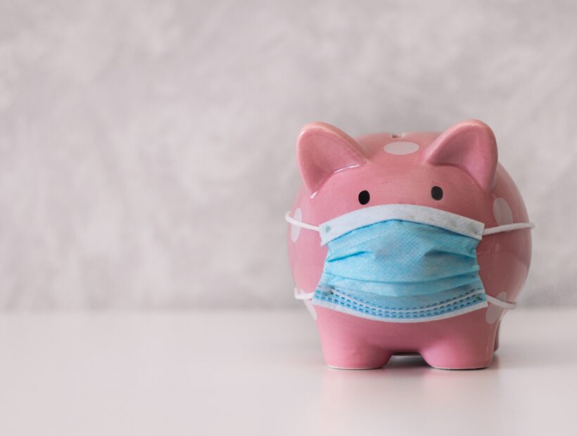 Piggy bank with mask over it