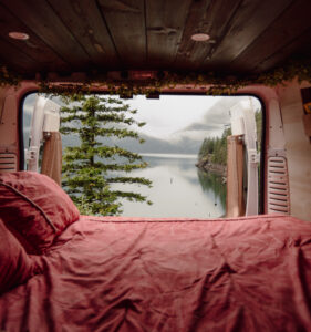 Morning view from a travel nurse couple's van