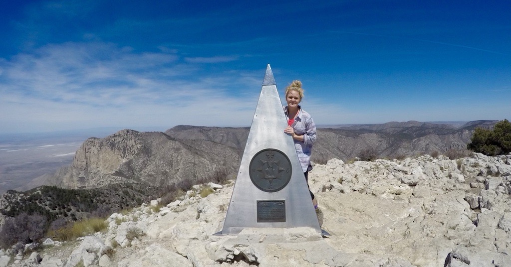 Hiker at Guadalupe Peak the highest point in Texas