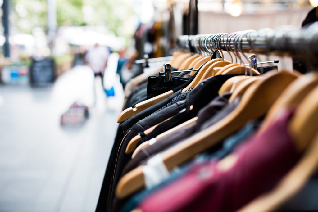 Hangers in a clothes store