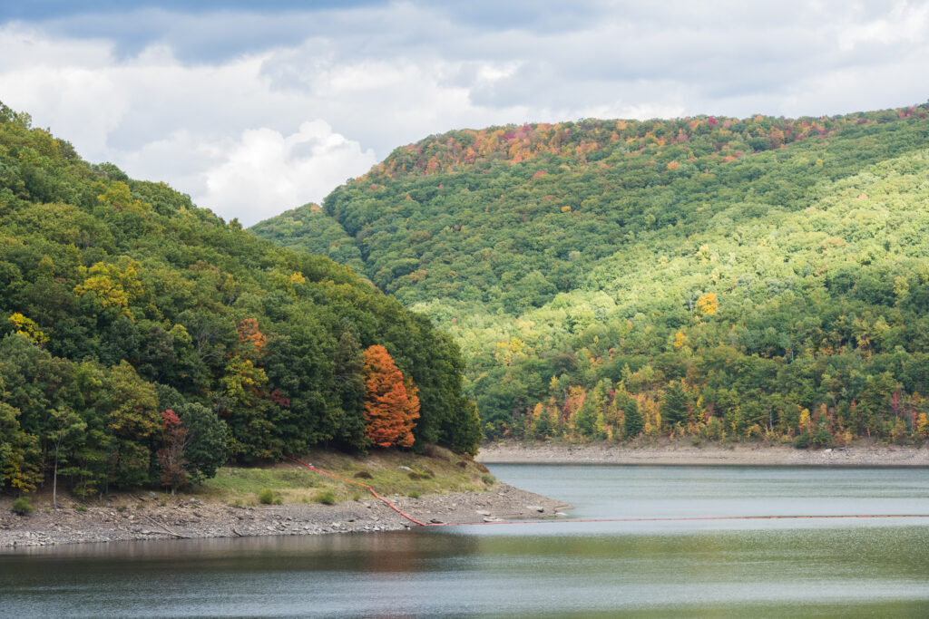 Autumn Landscape at Allegheny River Reservoir in Pennsylvania on a Cloudy Day