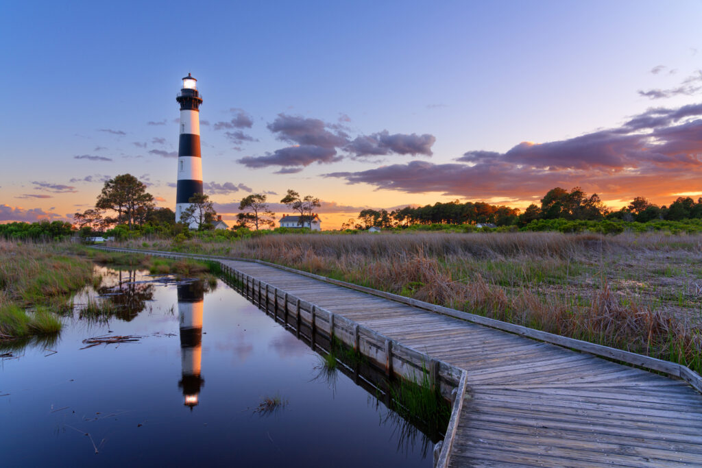 The Bodie Island Light Station in the Outer Banks of North Carolina, USA