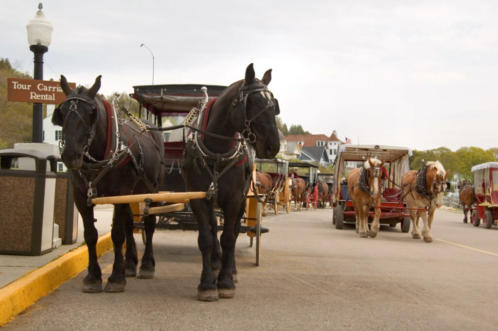 "Typical street scene on Mackinac Island, Michigan. The island is auto-free since 1898"